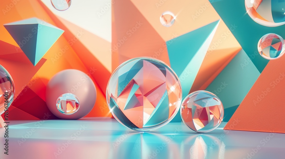 Poster geometric 3d render of levitating shapes in a futuristic design ai generated illustration