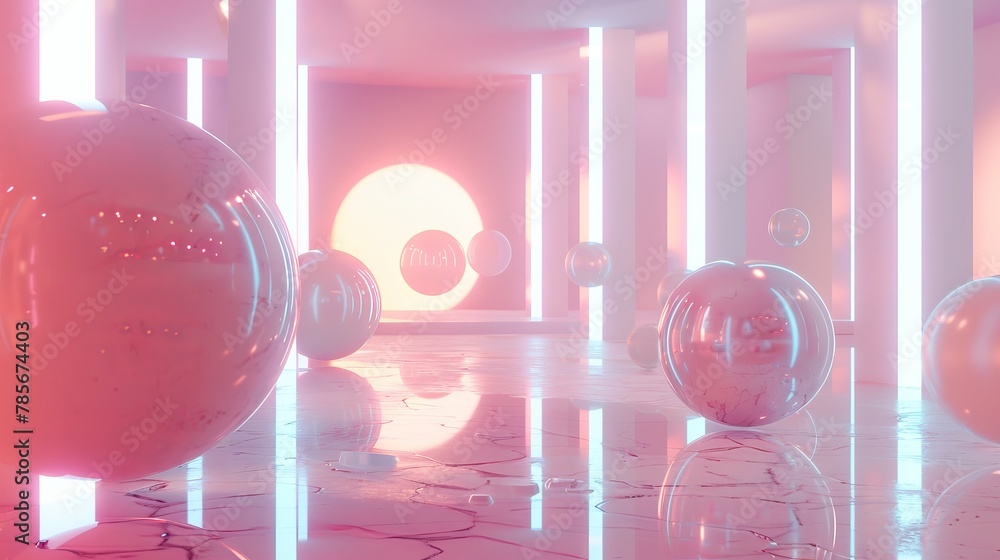 Poster geometric 3d render of floating objects in a futuristic theme ai generated illustration