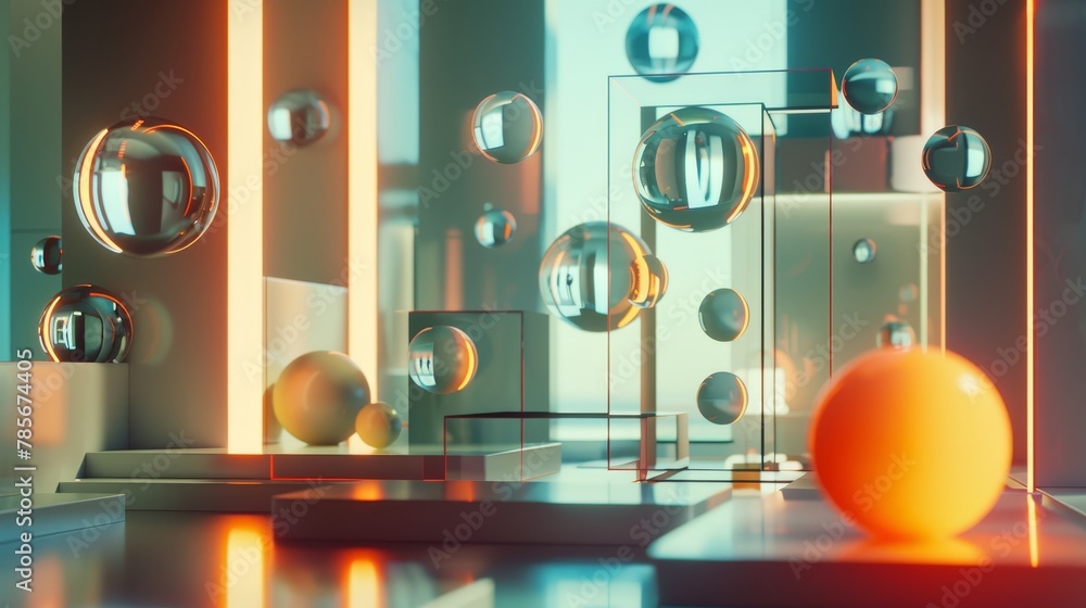 Poster geometric 3d render of floating objects in a futuristic theme ai generated illustration