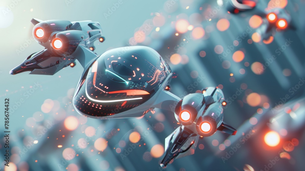 Poster geometric and abstract 3d renderings of flying objects in a startup theme ai generated illustration