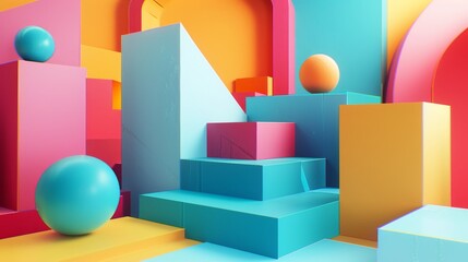 Geometric shapes and vibrant colors in a  3d render   AI generated illustration