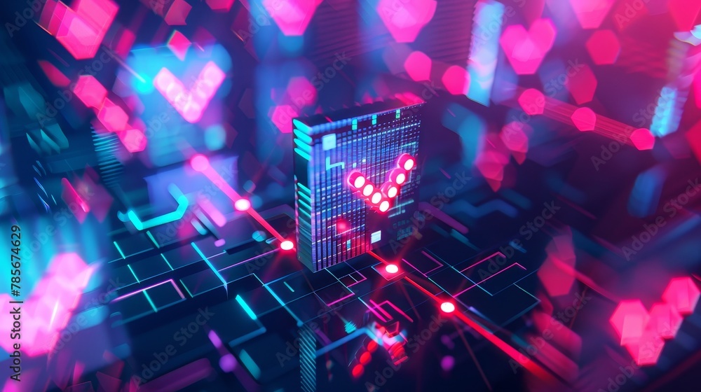 Poster glowing check symbols arranged in a dynamic composition ai generated illustration