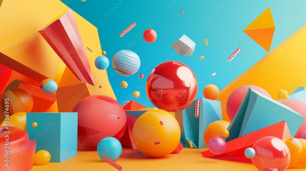Poster graphic 3d render of flying objects in a bold color palette ai generated illustration