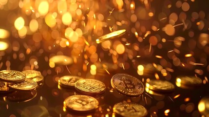 Golden coins spinning in slow motion   AI generated illustration