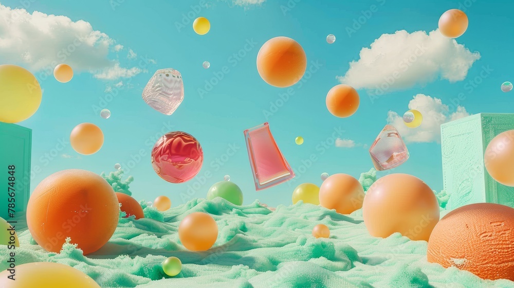 Poster isolated and vibrant objects floating above the ground ai generated illustration