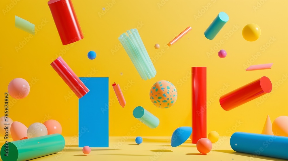 Poster isolated and vibrant objects floating above the ground ai generated illustration