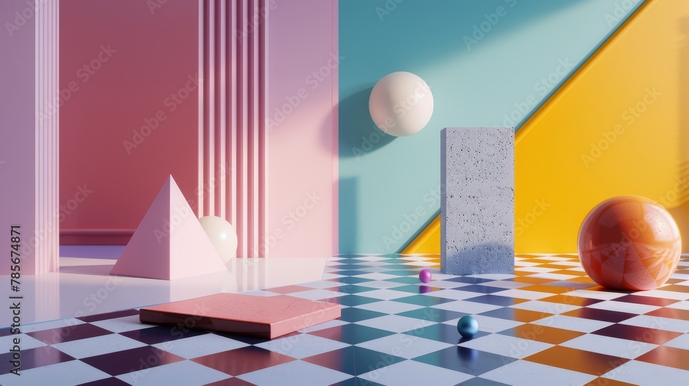 Aufkleber isolated floating objects in a minimalist memphis style setting ai generated illustration