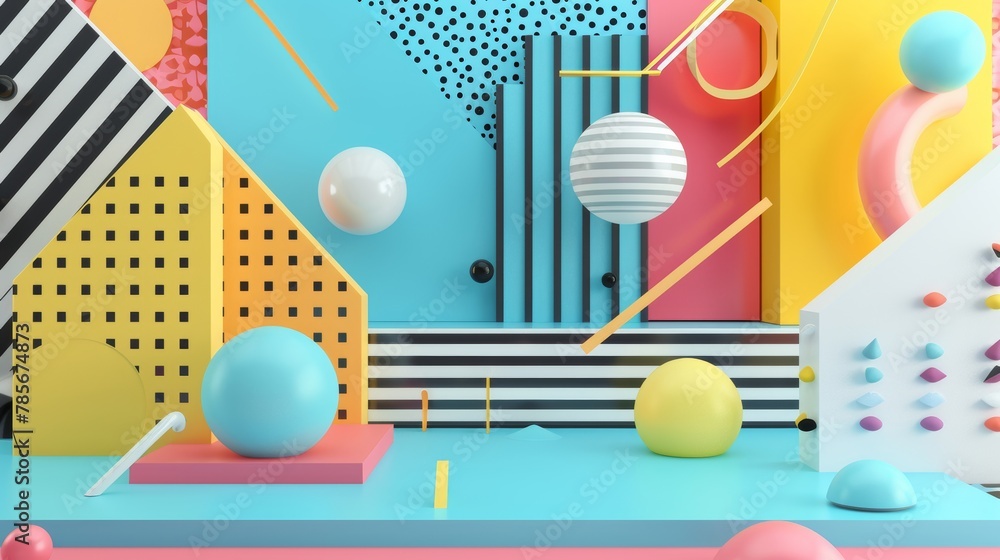 Poster isolated floating objects in a colorful memphis style background ai generated illustration