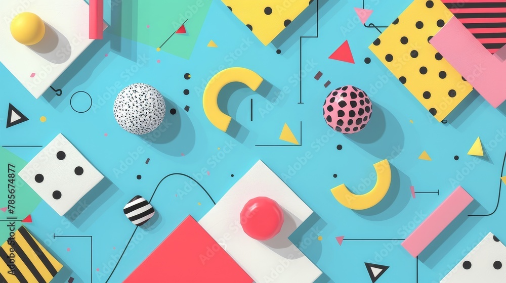 Poster isolated floating objects in a colorful memphis style background ai generated illustration