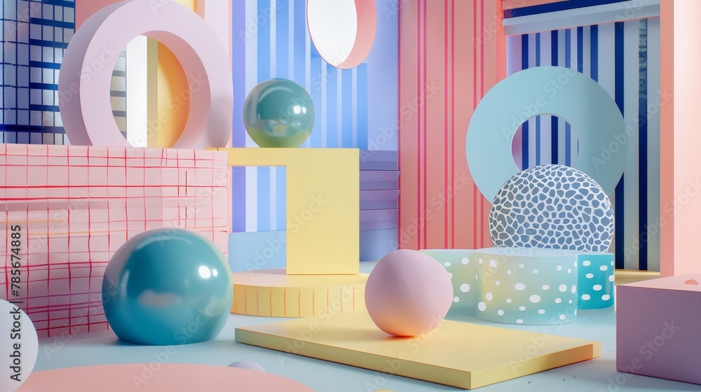 Poster isolated floating objects in a pastel memphis style setting ai generated illustration