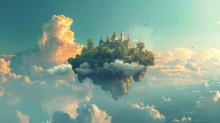 Isolated elements in a dreamy and imaginative world   AI generated illustration