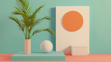 Isolated floating objects in a minimalist Memphis style setting  AI generated illustration