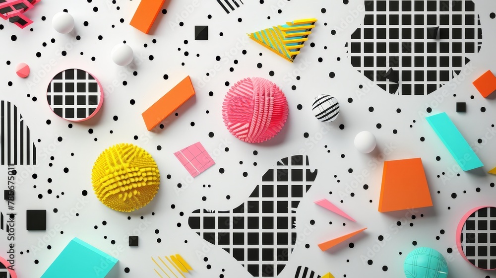 Poster isolated flying objects with intricate memphis style patterns ai generated illustration