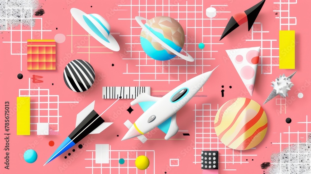 Aufkleber isolated flying objects with intricate memphis style patterns ai generated illustration