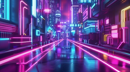 Isolated neon objects in a futuristic city   AI generated illustration - obrazy, fototapety, plakaty