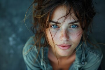 Intimate portrait of a girl with freckles