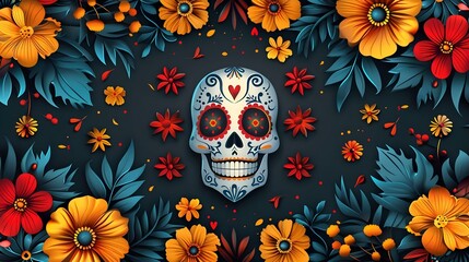 Vibrant Day of the Dead Minimalist Skull and Florals. Concept Vibrant Details, Minimalist Design, Day of the Dead, Skull Art, Florals