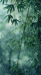 Close up of a bamboo twig in the rain, part of the terrestrial plant landscape