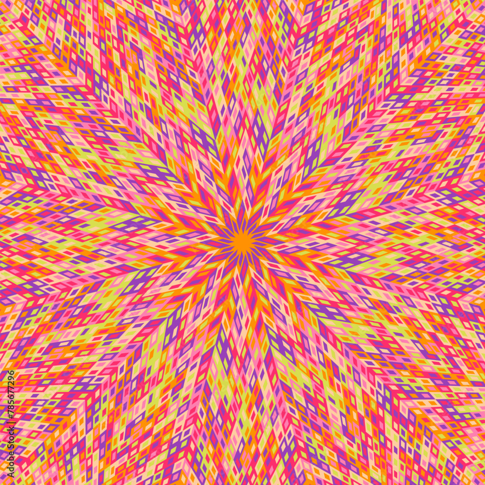Poster geometrical dynamic colorful circular tile mosaic pattern background - hypnotic abstract psychedelic