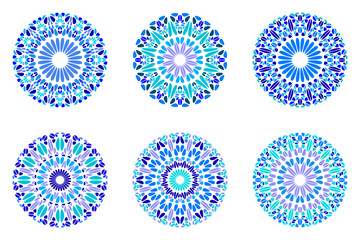 Round abstract ornate gravel mandala logo set - ornamental geometrical circular vector designs