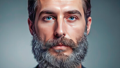 Portrait of a mature man with a beard and mustache. courageous face