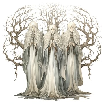Illustration of the Norns on a White Background