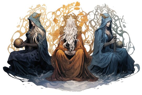 Illustration of the Norns on a White Background