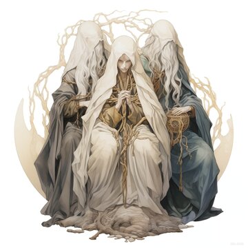 Illustration of the Norns on a White Background