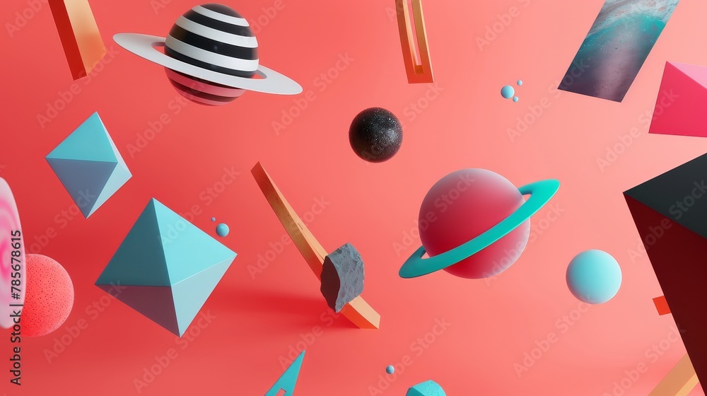 Aufkleber minimalist 3d render of isolated flying objects in a memphis style ai generated illustration
