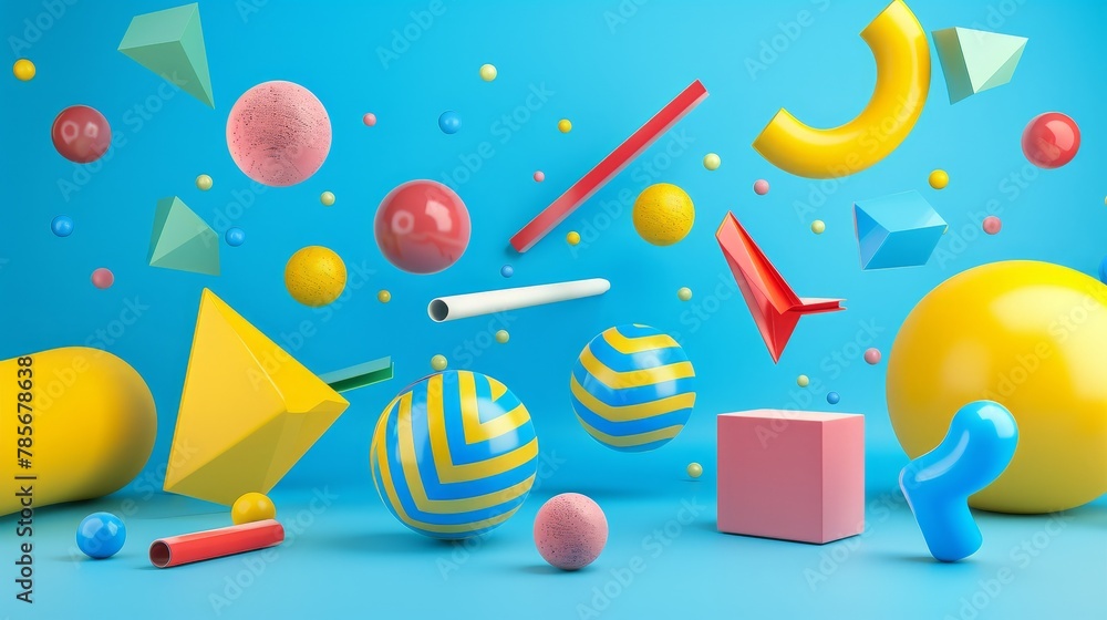Aufkleber minimalist 3d render of isolated flying objects in a memphis style ai generated illustration
