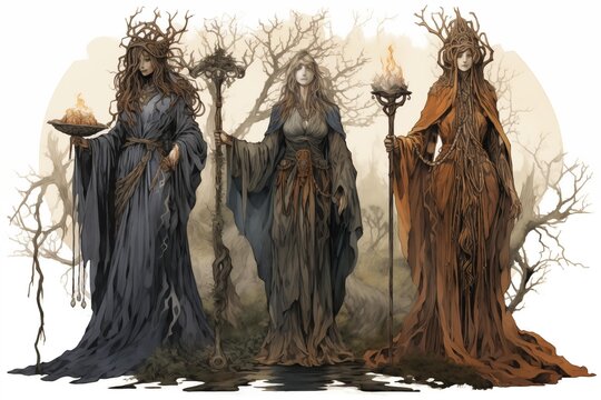 Illustration of the Norns on a White Background