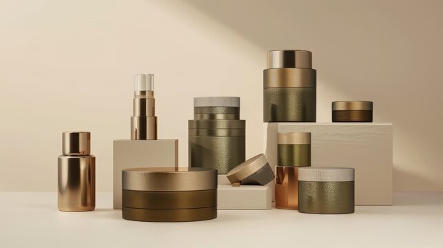 Modern skincare packaging in metallic tones  AI generated illustration