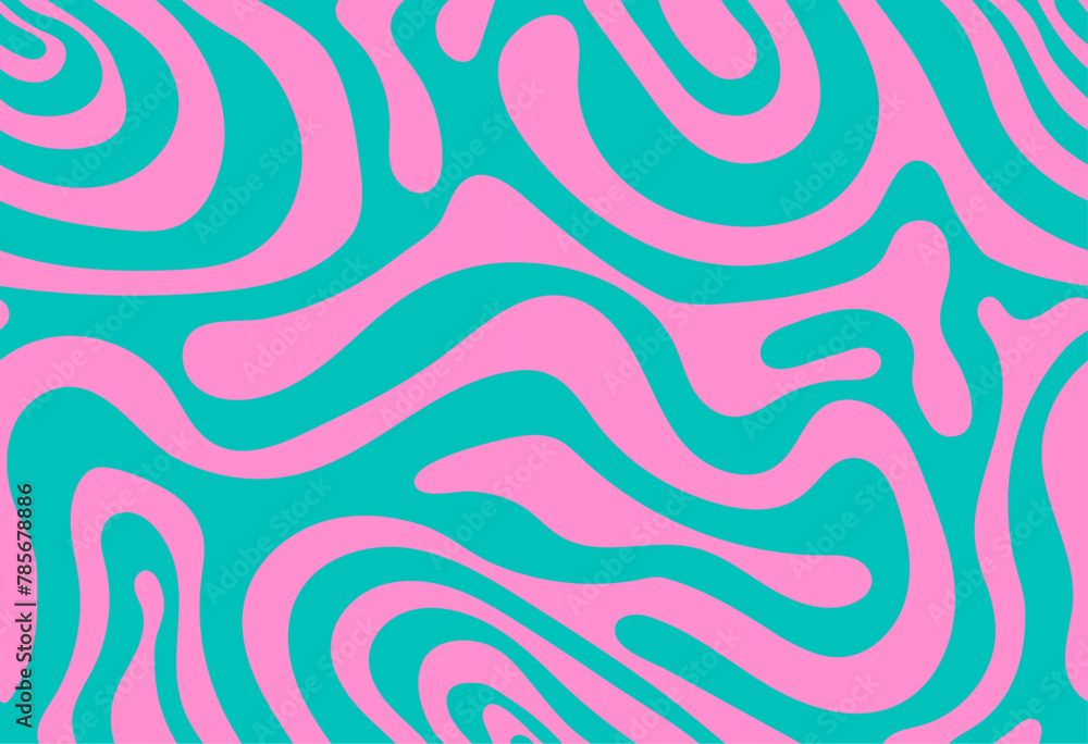 Leinwandbilder Psychedelic groovy trippy y2k retro seamless pattern in pink and mint green colors. Wavy and swirled brush strokes seamless pattern. Abstract liquid background for packaging design and advertisement. 