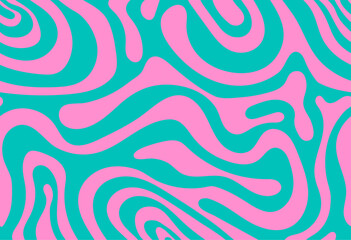 Fototapeta na wymiar Psychedelic groovy trippy y2k retro seamless pattern in pink and mint green colors. Wavy and swirled brush strokes seamless pattern. Abstract liquid background for packaging design and advertisement. 