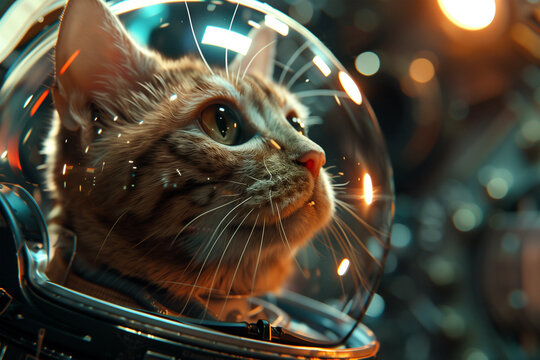 Feline astronaut in a futuristic space helmet. Generative AI image