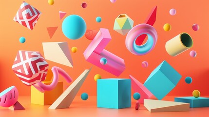 Playful and colorful 3d render of levitating shapes in a retro theme   AI generated illustration