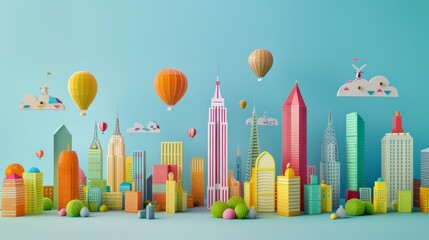 Playful cityscape with isolated flying objects  AI generated illustration - obrazy, fototapety, plakaty