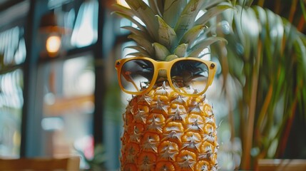 Obraz premium Playful pineapple with sunglasses AI generated illustration