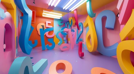 Playful typography swirling around the room  AI generated illustration - obrazy, fototapety, plakaty