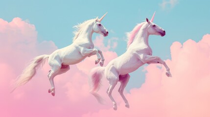 Obraz na płótnie Canvas Playful unicorns in midair AI generated illustration