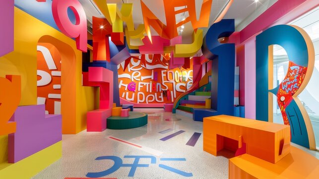Playful typography swirling around the room   AI generated illustration