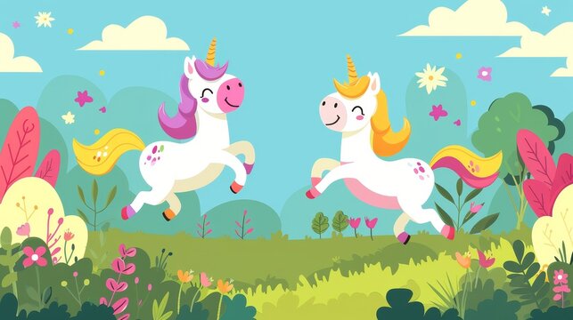 Playful unicorns in midair  AI generated illustration