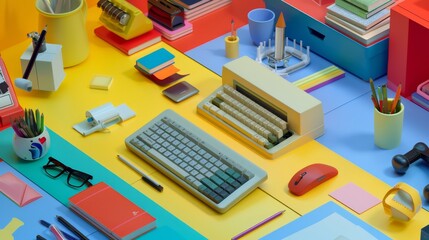 Obraz premium Quirky office objects in exaggerated proportions AI generated illustration