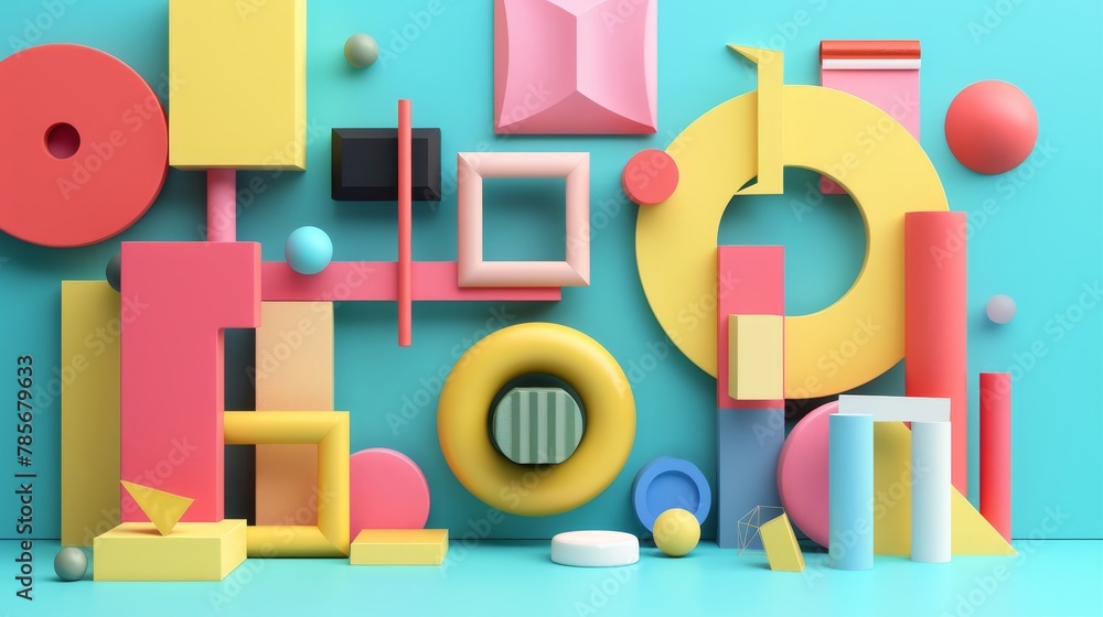 Aufkleber retro-inspired 3d render of isolated elements in a colorful palette ai generated illustration