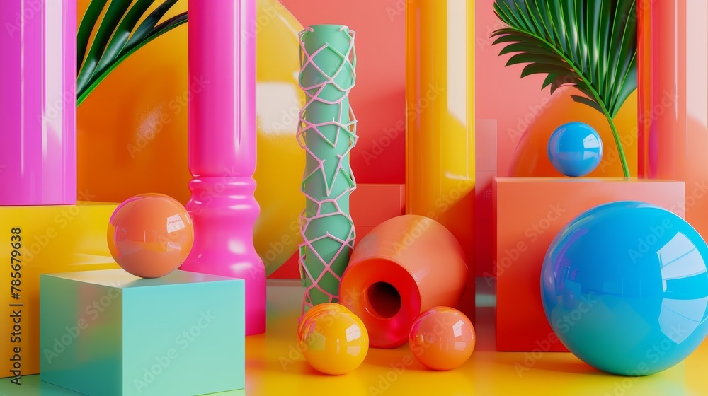 Aufkleber retro-inspired 3d render of isolated elements in a colorful palette ai generated illustration