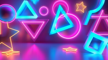 Retro s neon colors in a 3d design   AI generated illustration - obrazy, fototapety, plakaty