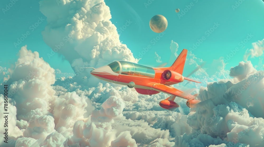 Aufkleber surreal 3d interpretation of flying objects in a retro aesthetic ai generated illustration
