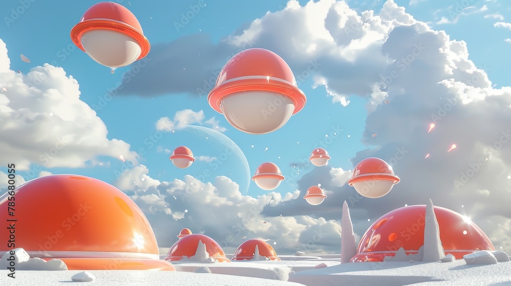 Aufkleber surreal 3d interpretation of flying objects in a contemporary style ai generated illustration