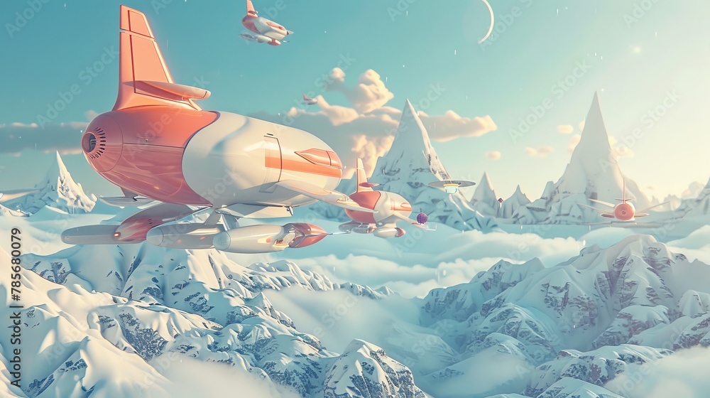 Aufkleber surreal 3d interpretation of flying objects in a contemporary style ai generated illustration