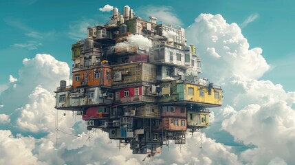 Surreal 3d building with floating objects  AI generated illustration